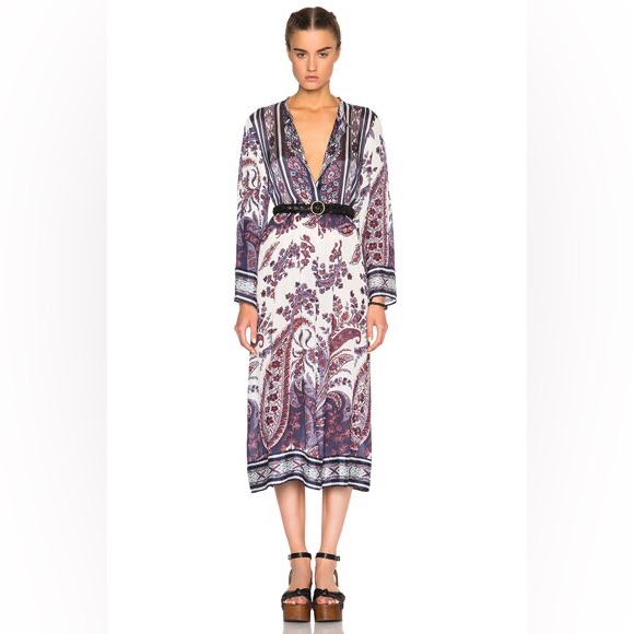 Isabel Marant Etoile Tilda Paisley Print Boho Sheer Midi Kaftan Dress Us Sz 2-4